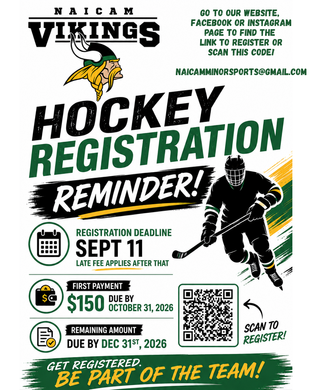 Vikings Hockey Registration Deadline - Sept 11 